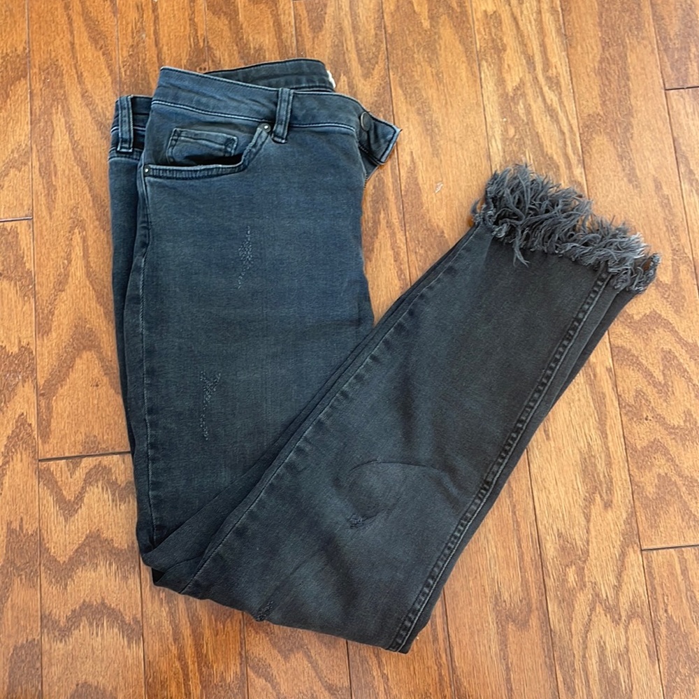 Distressed and Frey Hem FP High Rise Skinny Jeans